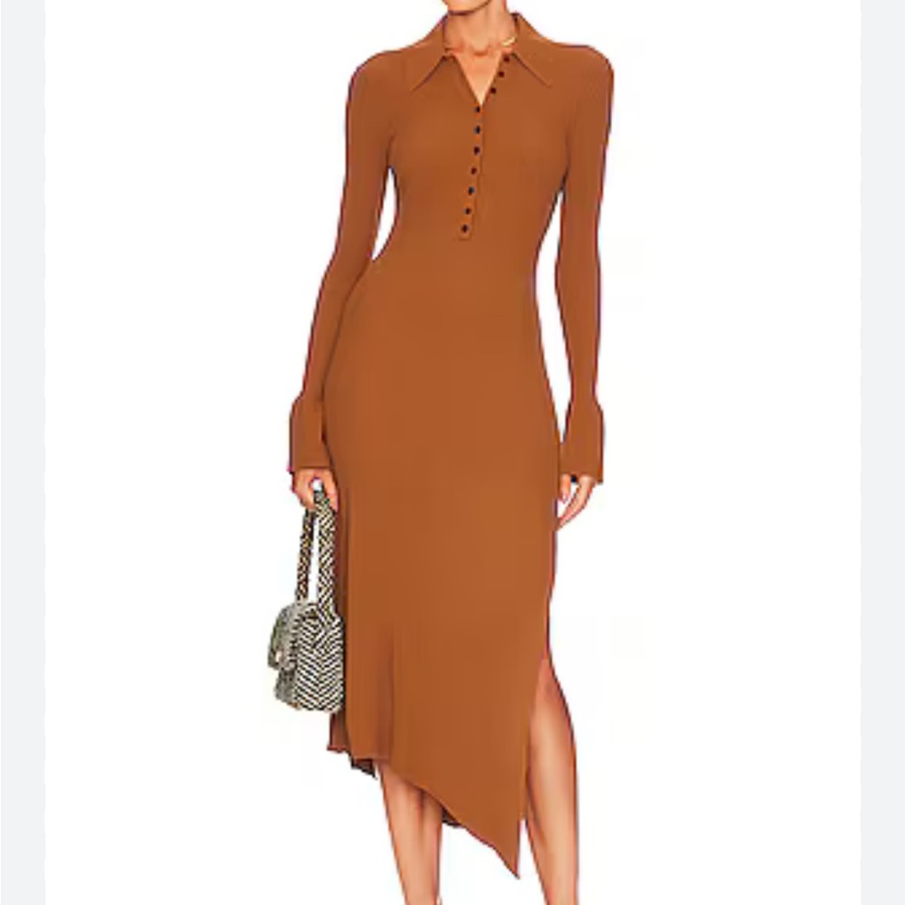 ALC Cognac Asymmetrical Ribbed Dress